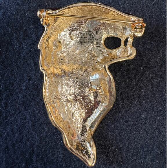 Vintage Roaring Tiger Cat Head Brown Enamel Rhinestone Brooch Pin - Picture 2 of 2